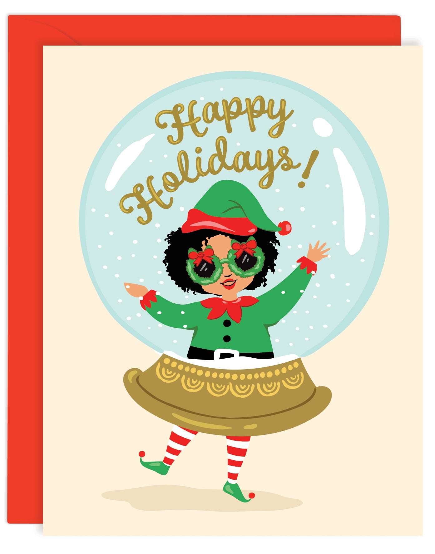 SNOW GLOBE ELF HOLIDAY CARD