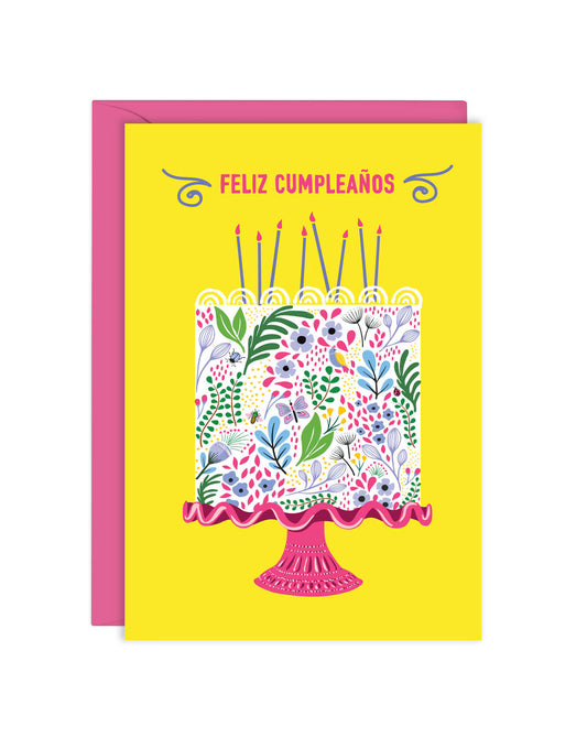 FLORAL CUMPLEAÑOS CAKE ENCLOSURE CARD