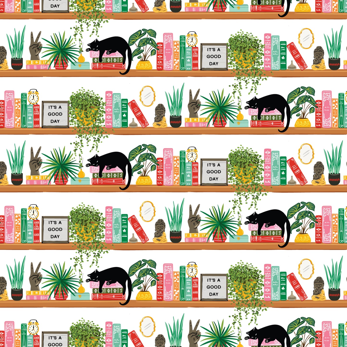 CAT BOOKSHELF WRAPPING PAPER