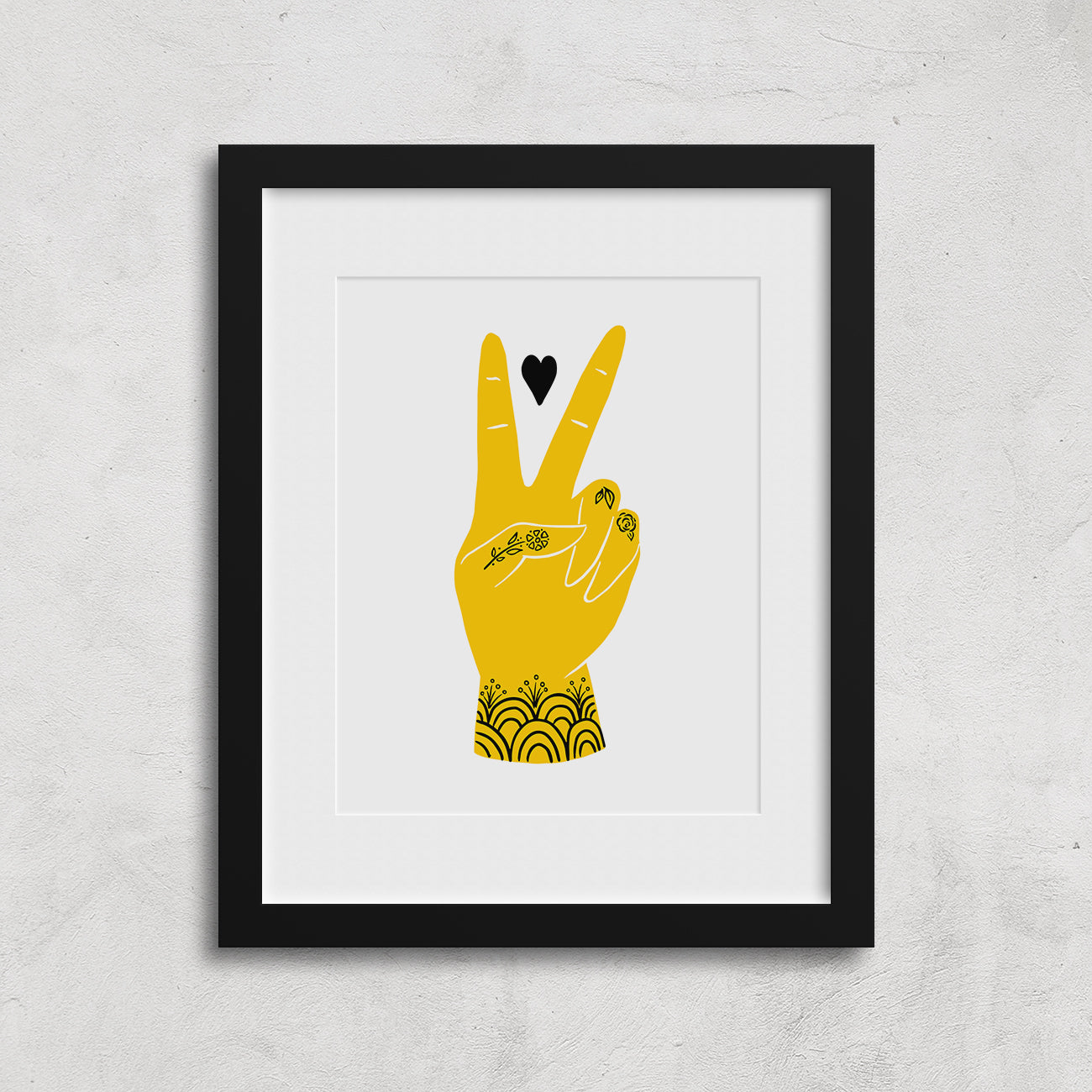 Peace and Love Art Print in Yellow