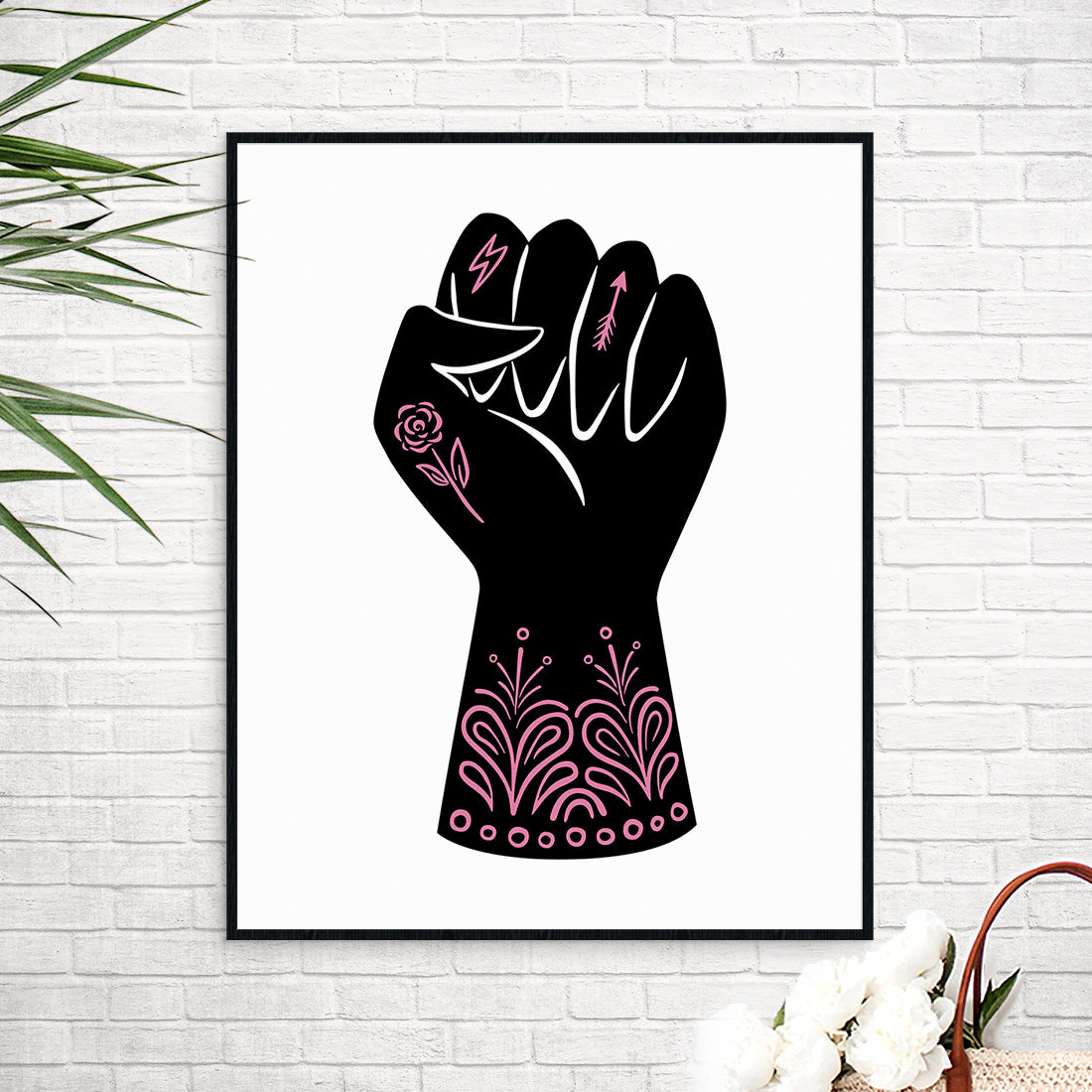 Power Fist Art Print in Black/Pink