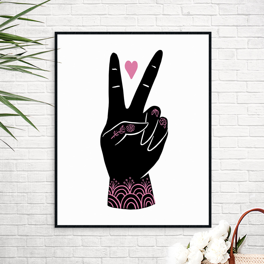 Peace & Love Art Print - Black/Pink