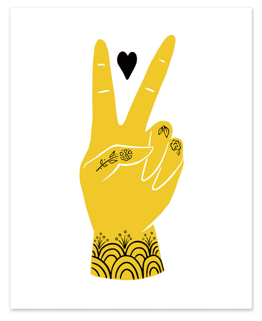 Peace and Love Art Print in Yellow